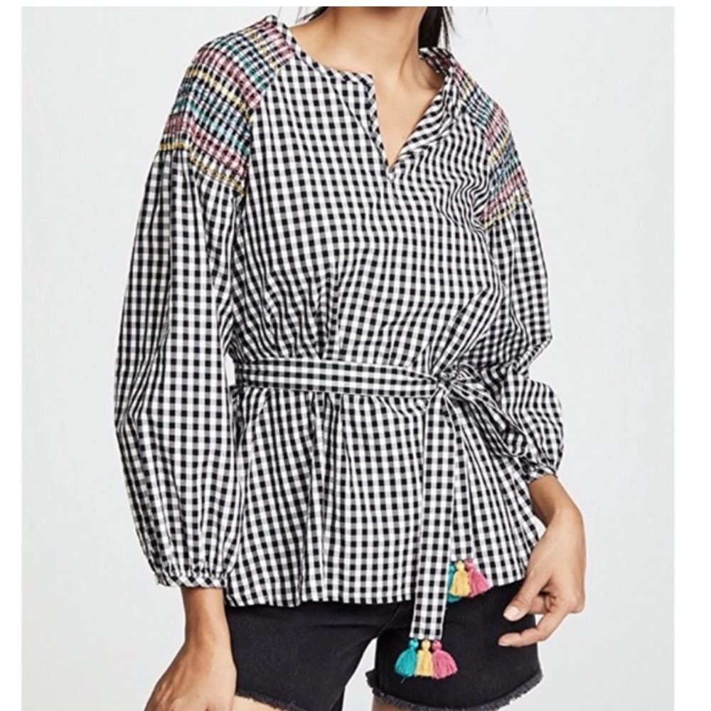 Madewell Smocked Gingham Top Size Small EUC
